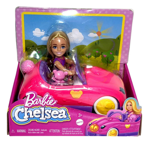 Conjunto Veículo Carro Carrinho Da Boneca Menina Loira Chelsea Com Acessório Mini Boneco Ursinho Urso De Pelúcia - Irmã Da Barbie - Mattel Brinquedos