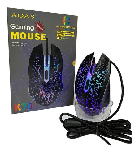 Mouse Gamer Aoas K70 Rgb Iluminacion Led 3200 Dpi Cable 1.8m
