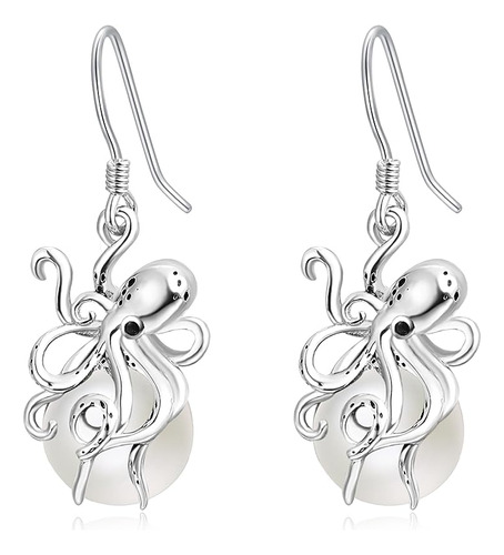 Aretes Pulpo Plata Con Perla Musgo Y Agata Joyeria Pulpo Par