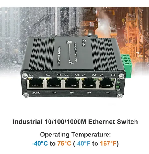 Interruptor Industrial Gigabit Ethernet Poe De 5 Puertos 10/