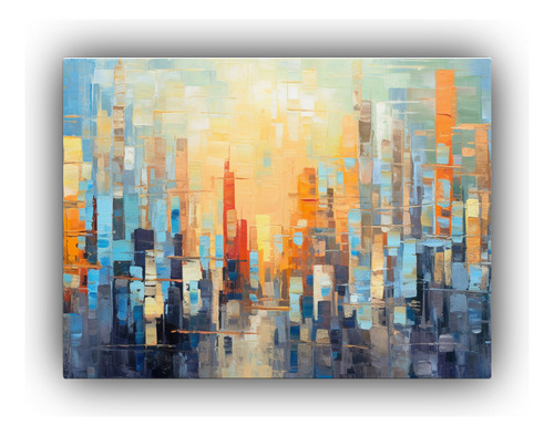 65x50cm Cuadro Abstracto Neocubista Con Luz Dorada Flores