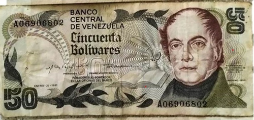 Billete 50 Bs Bolívares Año 1981. Venezuela