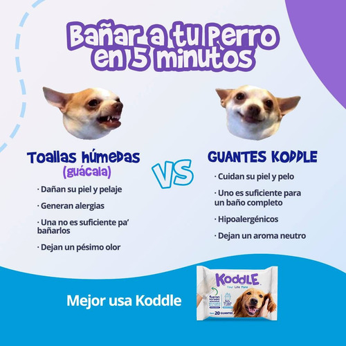 Guante Koddle P/mascotas Todos Los Tamaños + Bolsas P/heces Blanco