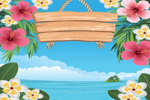 Painel De Festa Lona Verão Tropical Praia E Flores-200x150cm