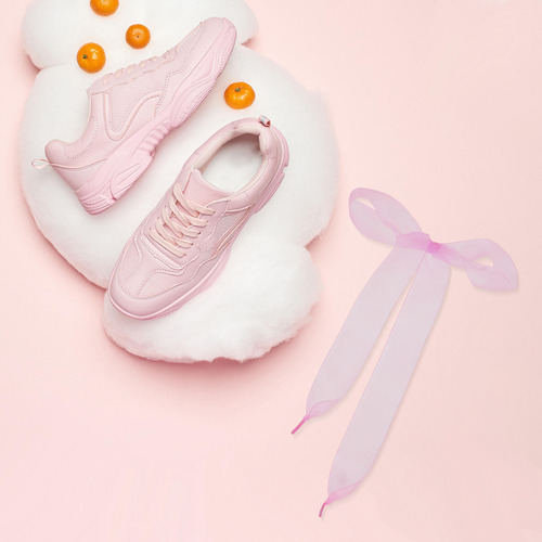 1 Par De Cordones Planos Satinados Con Cinta De Chifón Color