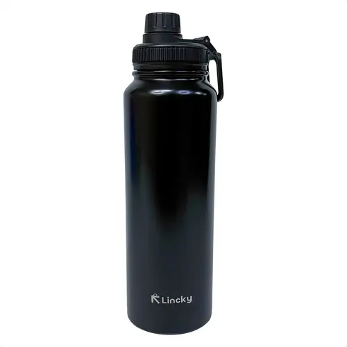 Garrafa térmica de aço inoxidável, garrafa térmica de parede dupla, 1000 ml, preta