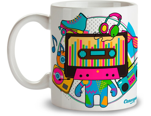 Caneca Xícara Música Anos 80 Fita K7 Cassete Retrô Cartoon