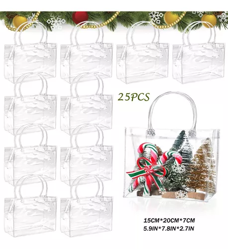 25 bolsas de regalo de PVC transparente con asas, pequeñas bolsas de  plástico transparentes, bolsas de compras reutilizables para bolsas de  dulces de