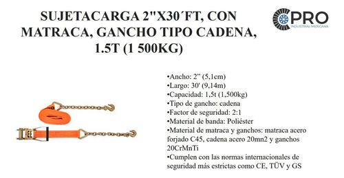 Sujetacargas 2 X30´ Gancho Cadena 1.5ton