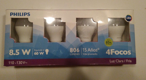 Paquete De 4 Focos Led. Phillips. 8.5 W