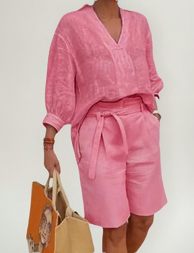 Conjunto De Camisa Y Pantalón De Lino Y Algodón Para Mujer