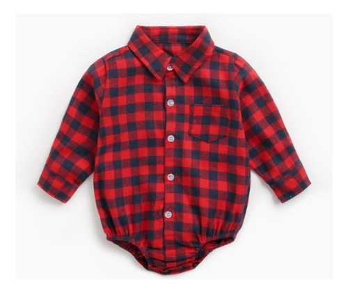 Pañalero Camisa Para Bebés Diseño De Cuadros Franela Rojo 0-3 Meses