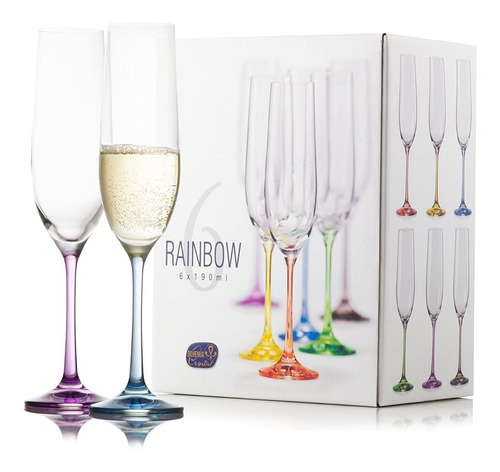 Imagen 2 de 6 de Copa Champagne Cristal Bohemia Pie De Colores Setx6 190ml