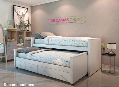 Cama Nido Doble 1 Plaza Y Media Con Cajones Juvenil Blanco