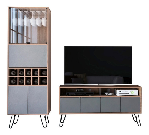 Rack Tv55 + Bar Alto Vassel - Miel / Plomo