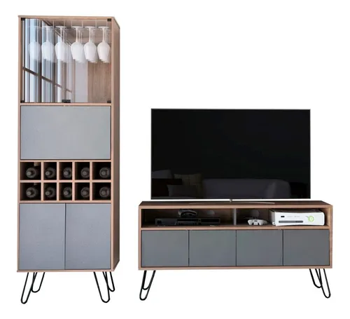comprar Rack Tv55 + Bar Alto Vassel - Miel \u002F Plomo