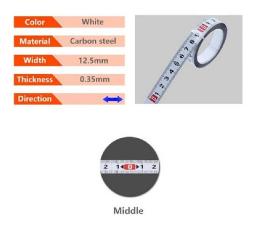Cinta Métrica Adhesiva Metálica Izq Cero Der Largo 4 Mt
