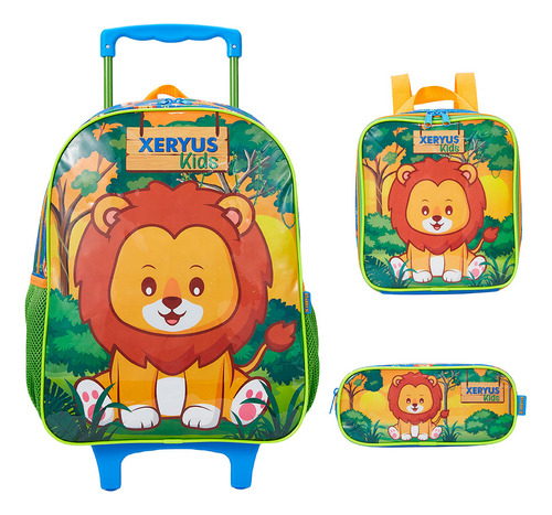 Kit de mochila escolar Xeryus KIT XER LEAO VA25 com design Estampado - verde