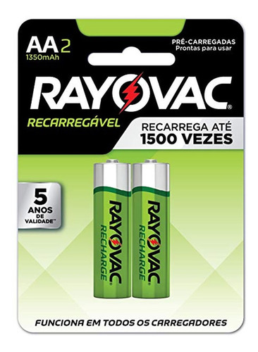 Pilha Recarregável Aa Rayovac 1350mah 2und Até 1500 Cargas