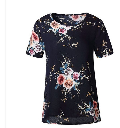 Imagen 2 de 2 de Sexy Blusa Floreada Azul De Verano De Mangas 3/4