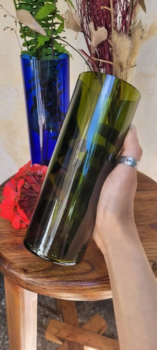 Florero Vidrio Verde Olivo Realizados Con Botellas X Unidad 