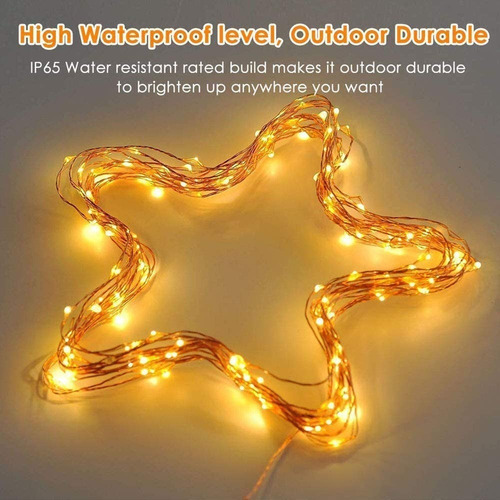 Imagen 5 de 7 de Luces Decorativas 12m Navidad Tira Led Blanco Calido 5v Usb