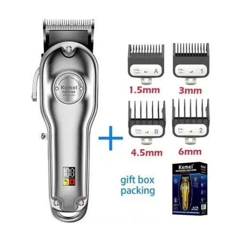 Máquina De Corte Cabello Profesional Kemei 1986 Plateado