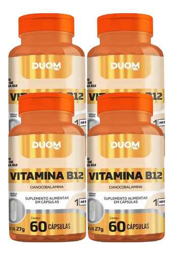 Kit 4x Vitamina B12 Cianocobalamina 4x60 Cápsulas Duom