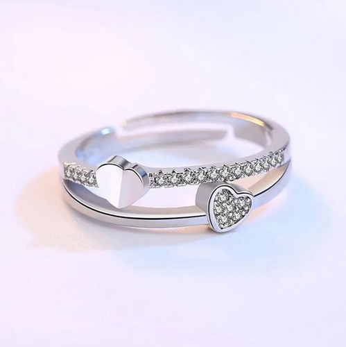 2 Anillos Ajustable Plata 925 Mujer Corazón Flor Regalo
