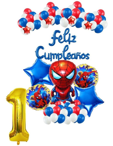 Decoración Globo Feliz Cumpleaños Spiderman Avengers Número