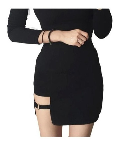 Falda Estilo Coreana Irregular Negra Minifalda V-169