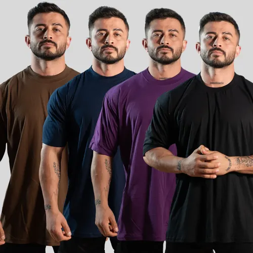 Kit 4 Camiseta Oversized Streetwear Básica Gola Alta Algodão - R$ 142,63