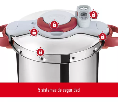 Tefal Olla a Presión de 7.5 L de Acero Inoxidable, Color Gris/Rojo :  : Hogar y cocina