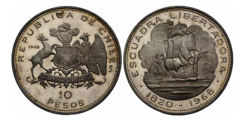 Moneda 10 Pesos 1968 Chile . Proof Ultra Cameo ! ! !