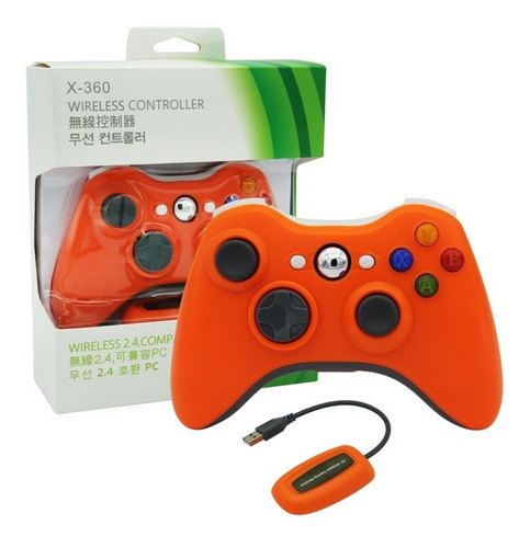 Joystick Inalambrico Xbox 360 Y Pc Receptor Usb Naranja