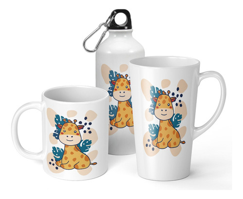 Set De Taza + Botella + Taza Conica Jirafa Bebe De Regalo