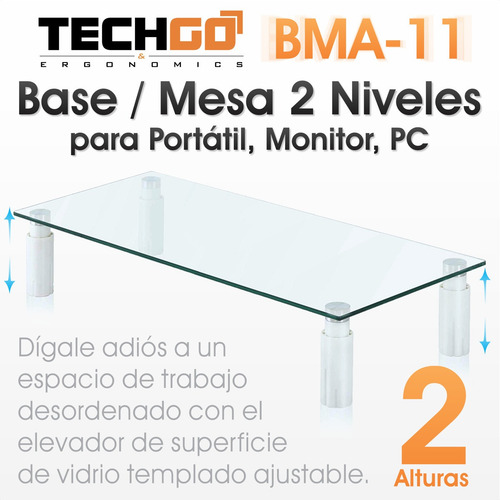Imagen 2 de 10 de Base Mesa 2 Niveles Para Monitor, Laptop, Pc, Techgo Bma-11