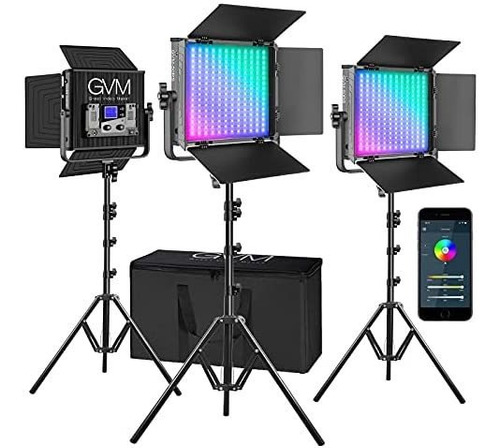 Luces De Video Gvm Rgb 3200k-5600k 50w 3 Pack -negro