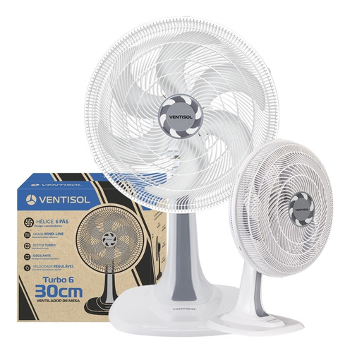 Ventilador Oscilante De Mesa Turbo 6 Pás 30cm Branco 127v