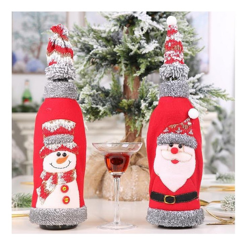2pcs Cubiertas De Botellas De Vino De Navidad De Santa Santa