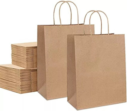 100 Bolsas Papel Kraft 15cms Ancho 20cms Alto 6cms Fuelle