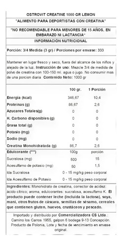 Creatina Monohidrato 1000gr 333 Servicios Limon - Ostrovit