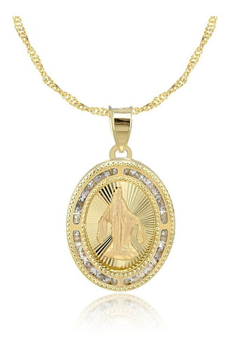 Medalla Virgen De Fátima Y Cadena 2mm 10k Oro Amarillo Abba 