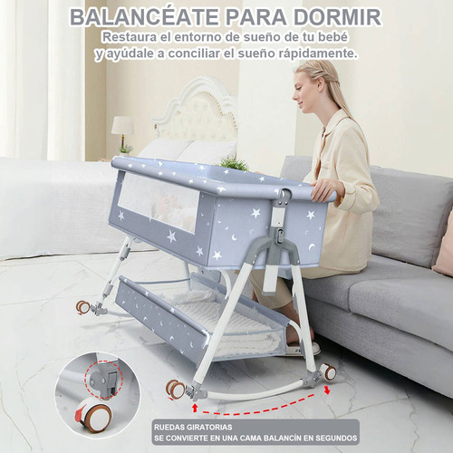 Cuna Plegable Bebe, Cama Altura Regulable Mosquitero Abatible,Colecho Cuna Multifuncional, Corral Con Colchón Mosquitera Color Light Gray