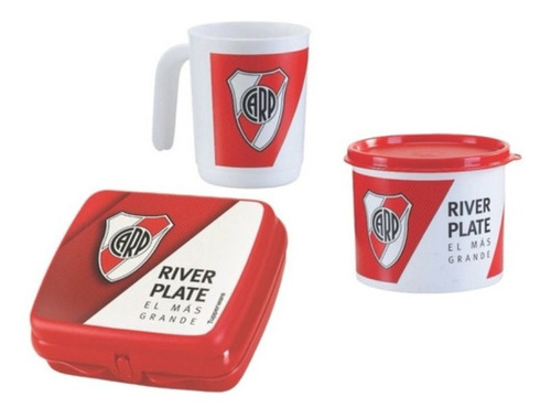 Set De River Plate Poeme + Taza + Sandwichera Tupperware 