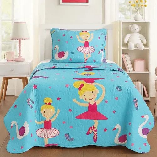 Colcha Solteiro Cobre Leito Infantil Kit 2 Pçs Menino Menina