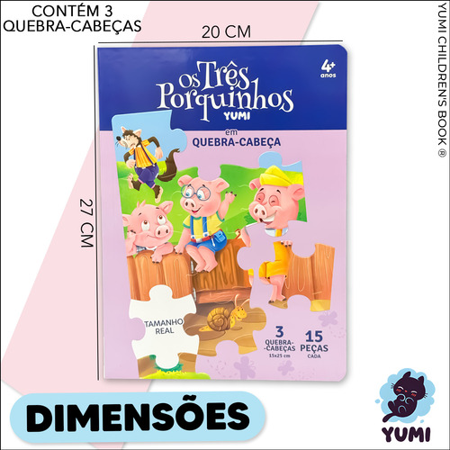 Livro: Os Três Porquinhos | Leitura Ilustrada Para Crianças Com 3 Quebra-cabeças - Capa E Folhas Duras