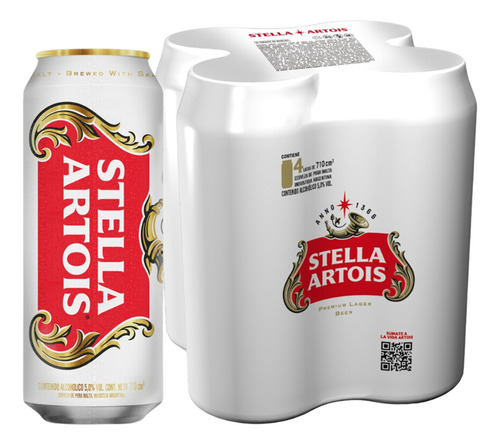 Cerveza Stella Artois Lager Lata 710 Cc Pack 4 X Uni