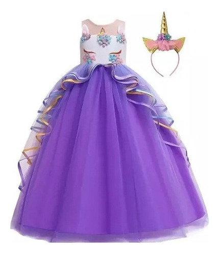 Unicornio Princesa Cumpleaños Tul Fantasía Vestido Para Niña