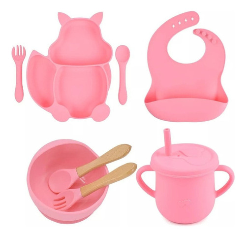 8pc/set Plato Vaso Bowl Babero Para Comida Bebé De Silicona